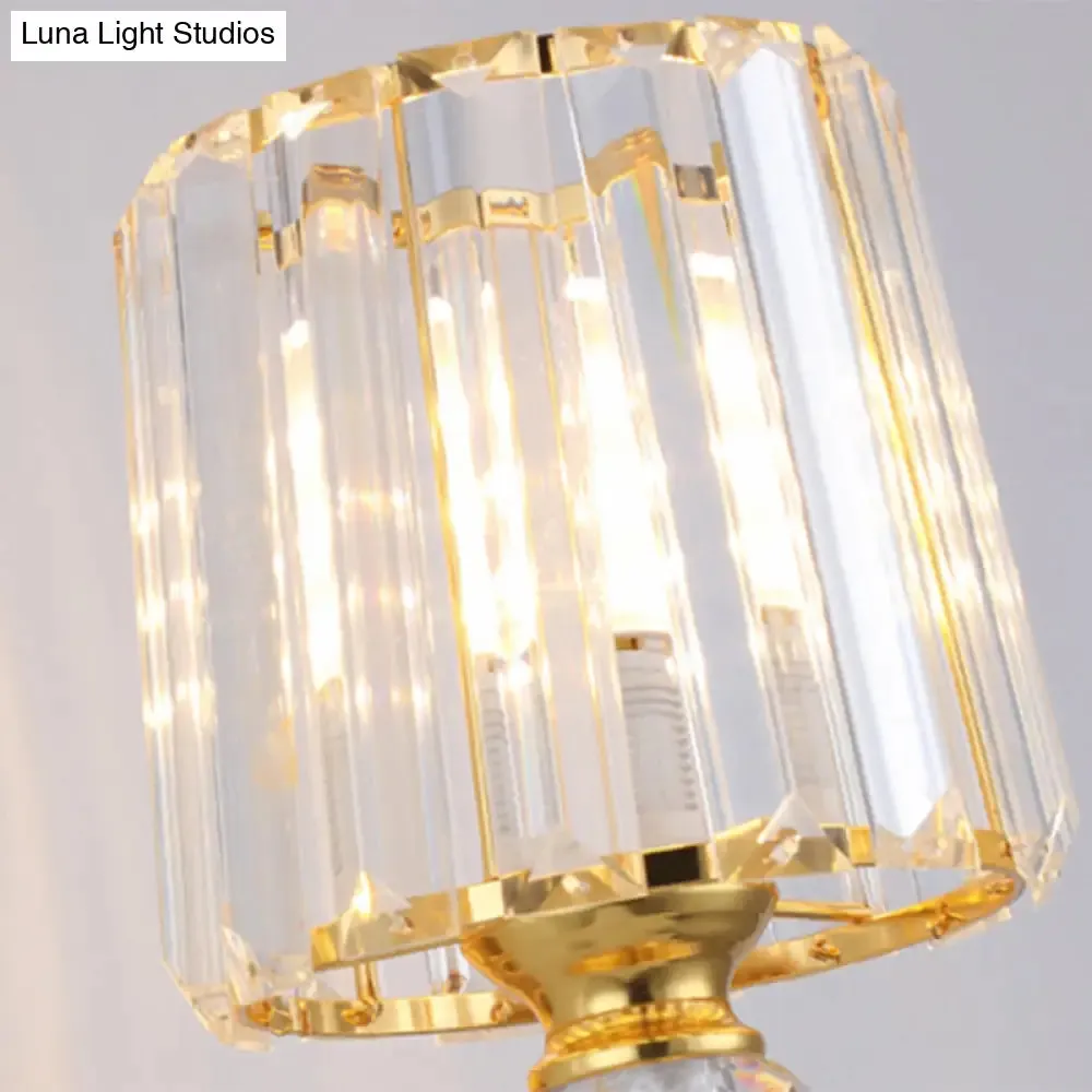 Modern Gold Tapered Wall Light Fixture - Elegant Crystal Block Sconce for Bedroom - 1/2 Lights