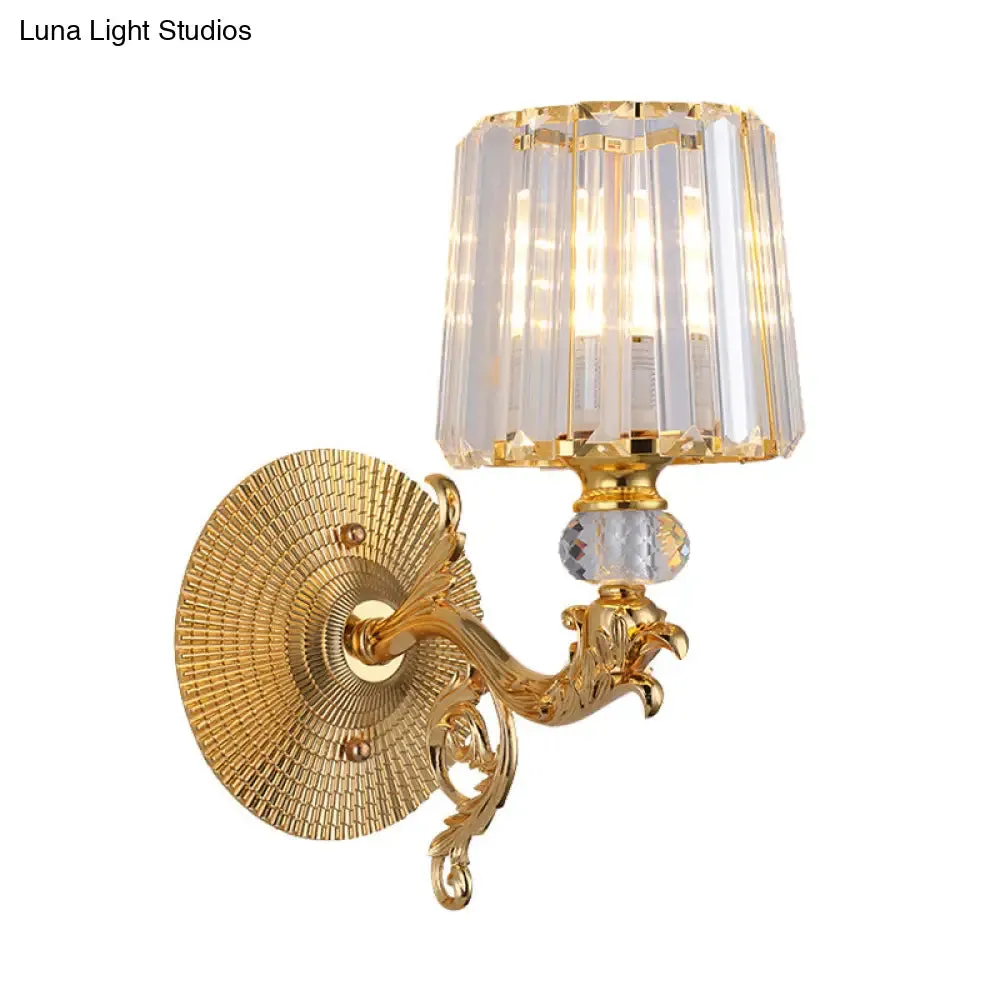 Modern Gold Tapered Wall Light Fixture - Elegant Crystal Block Sconce for Bedroom - 1/2 Lights