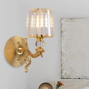 Modern Gold Tapered Wall Light Fixture - Elegant Crystal Block Sconce for Bedroom - 1/2 Lights
