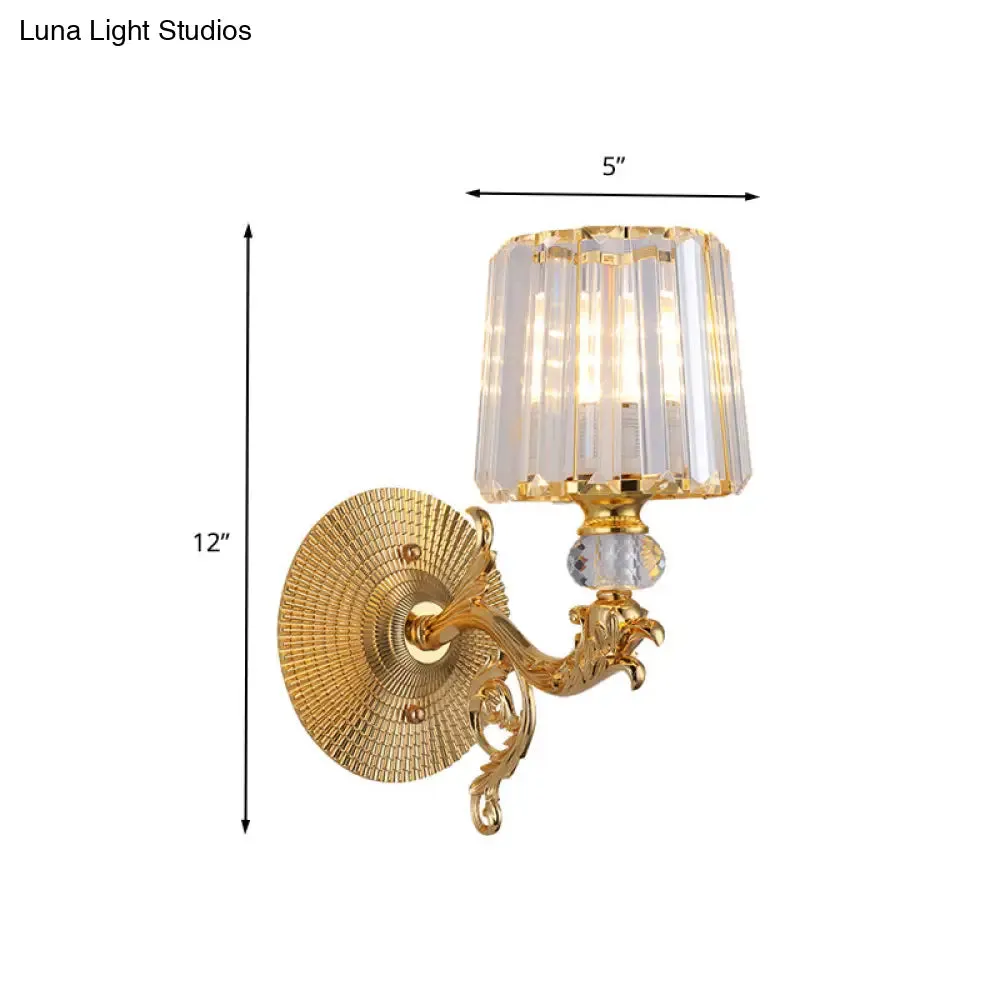 Modern Gold Tapered Wall Light Fixture - Elegant Crystal Block Sconce for Bedroom - 1/2 Lights