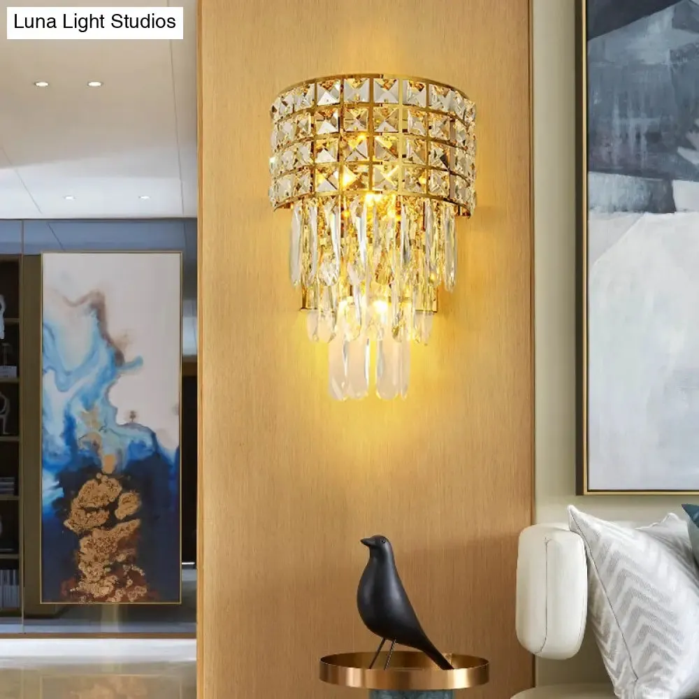 Modern Gold Triangular Crystal Wall Lamp with 3 Lights