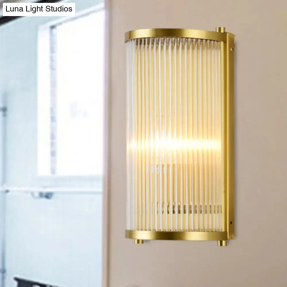 Modern Gold Wall Sconce Light with Fluted Crystal Detail, Perfect for Living Room