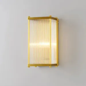 Modern Gold Wall Sconce Light with Fluted Crystal Detail, Perfect for Living Room