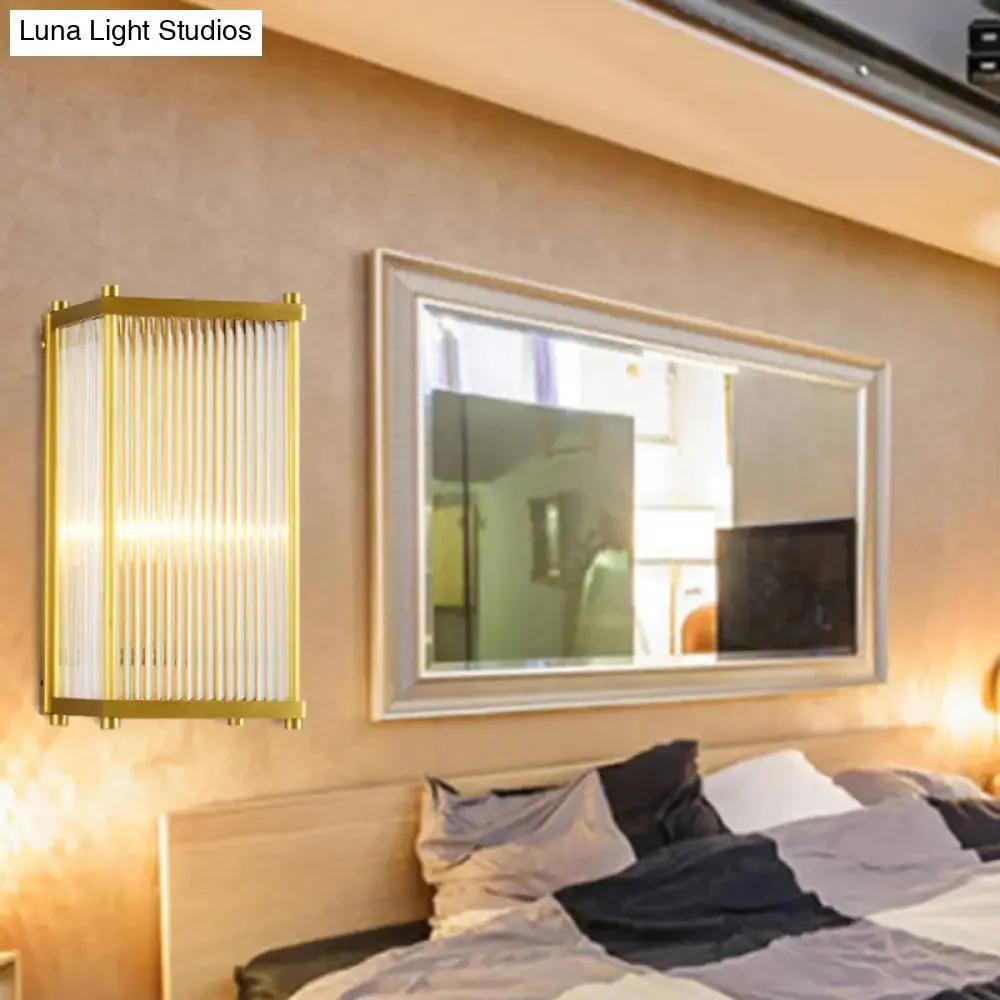 Modern Gold Wall Sconce Light with Fluted Crystal Detail, Perfect for Living Room