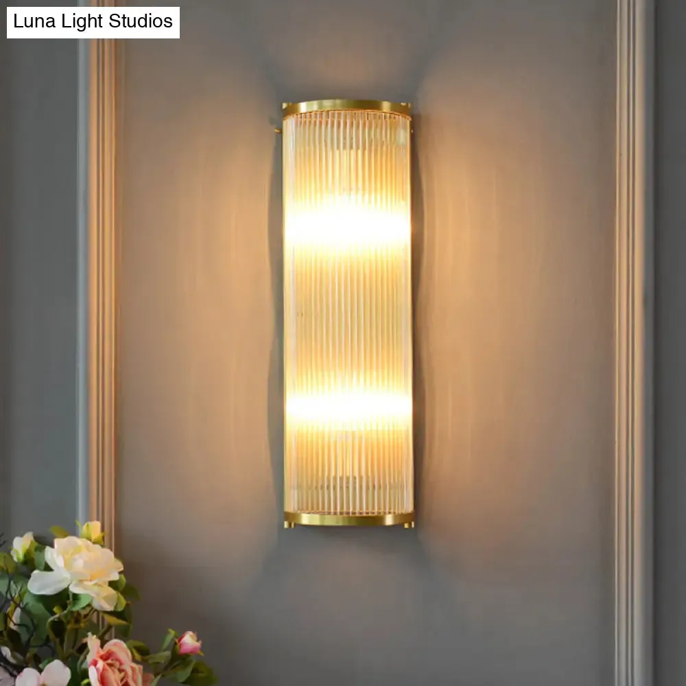 Modern Gold Wall Sconce Light with Fluted Crystal Detail, Perfect for Living Room