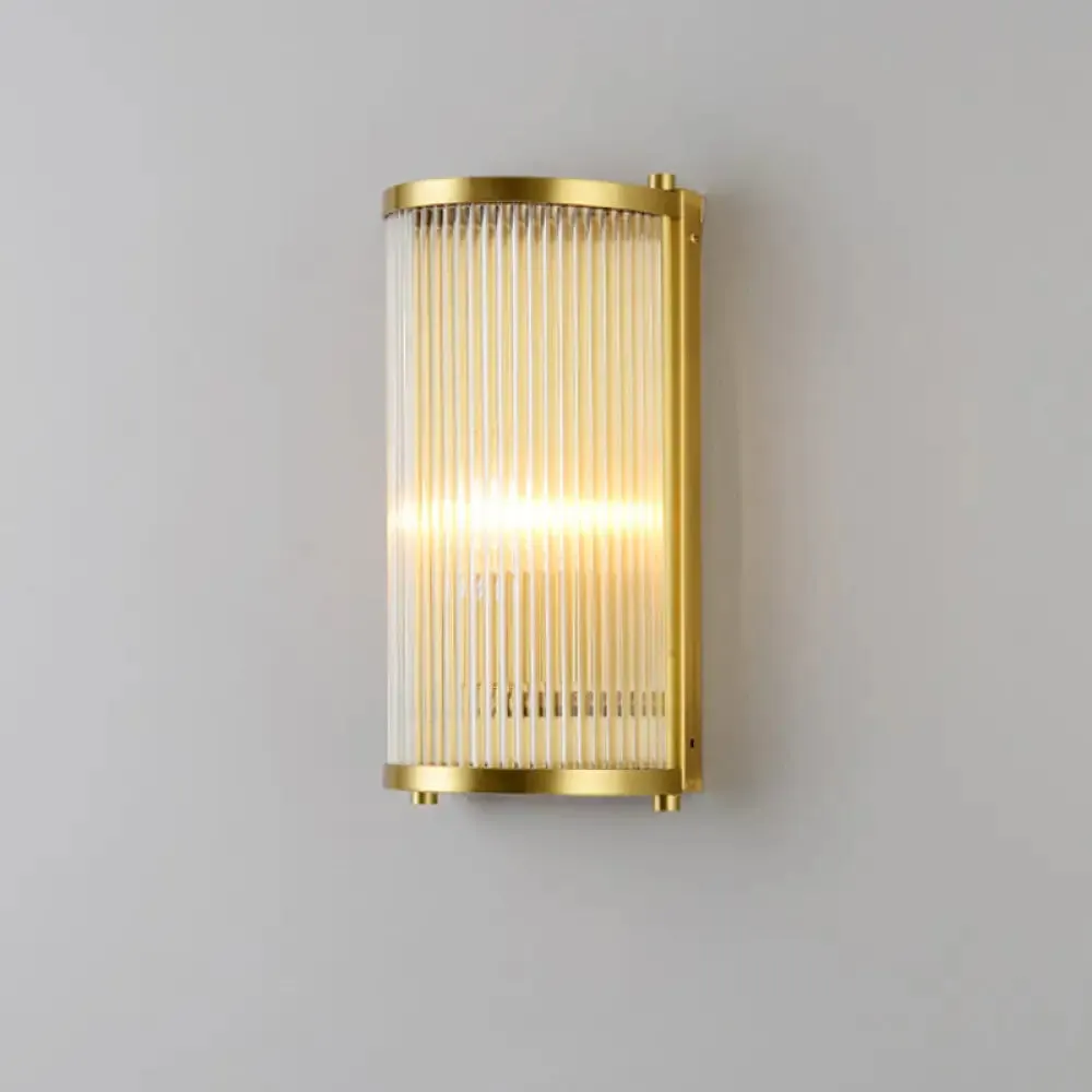 Modern Gold Wall Sconce Light with Fluted Crystal Detail, Perfect for Living Room