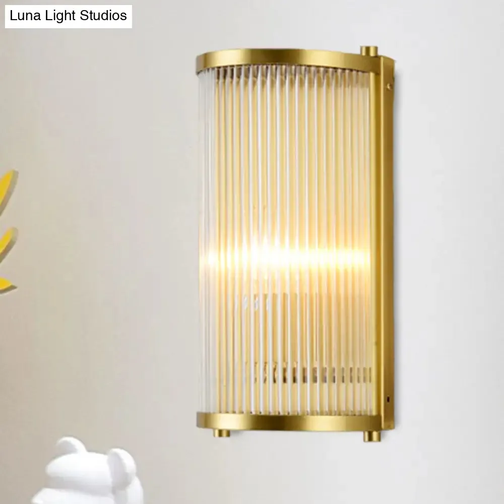 Modern Gold Wall Sconce Light with Fluted Crystal Detail, Perfect for Living Room