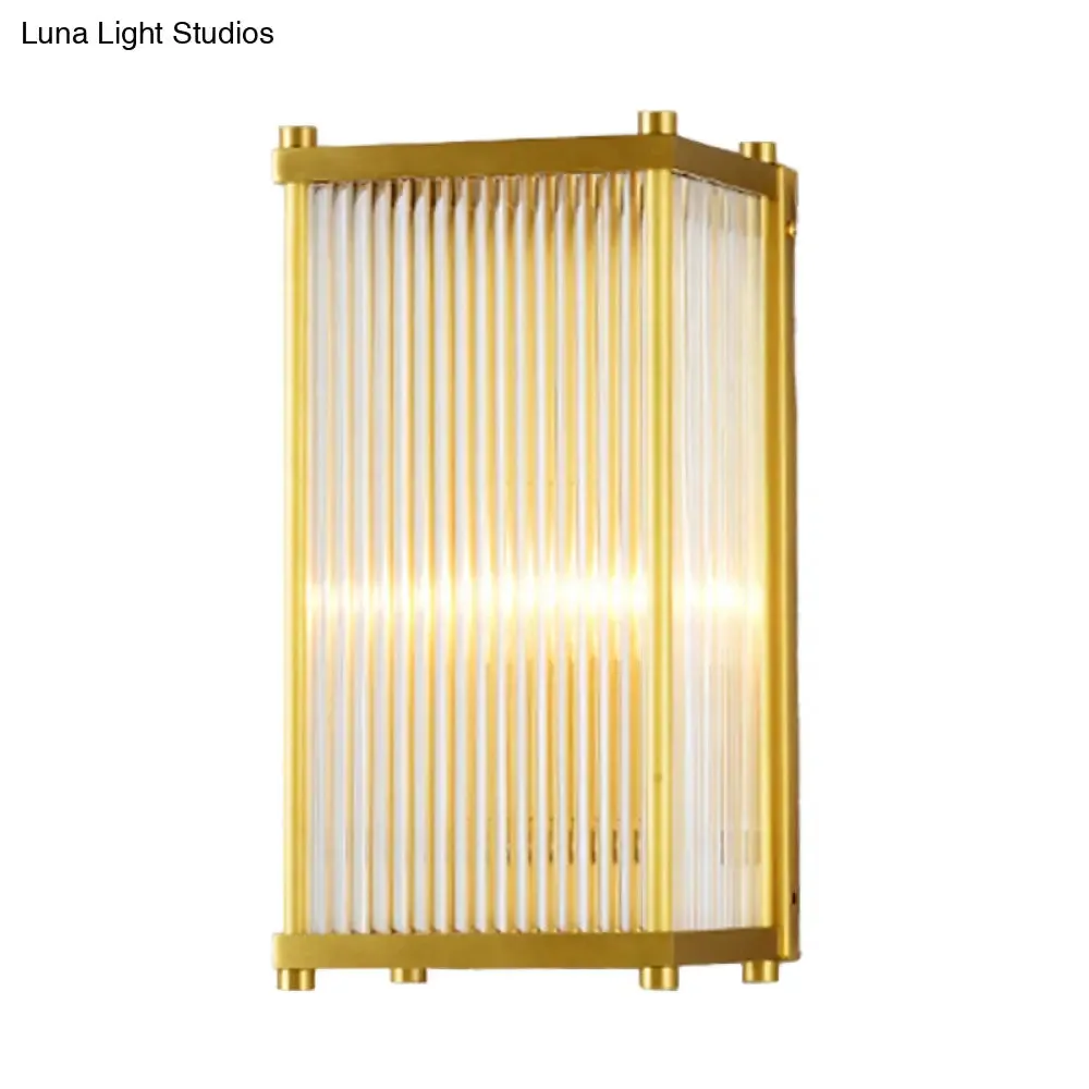 Modern Gold Wall Sconce Light with Fluted Crystal Detail, Perfect for Living Room