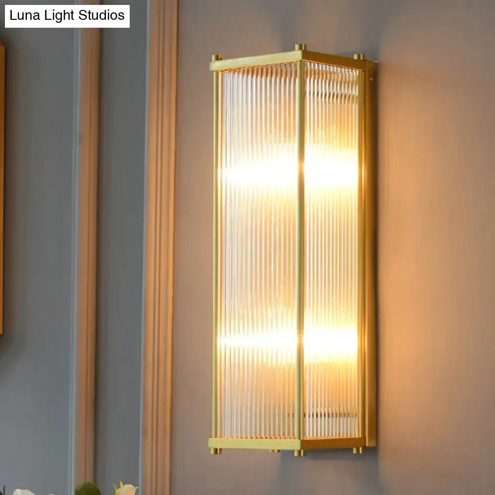 Modern Gold Wall Sconce Light with Fluted Crystal Detail, Perfect for Living Room