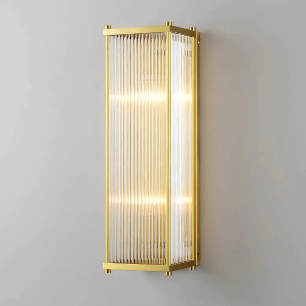 Modern Gold Wall Sconce Light with Fluted Crystal Detail, Perfect for Living Room