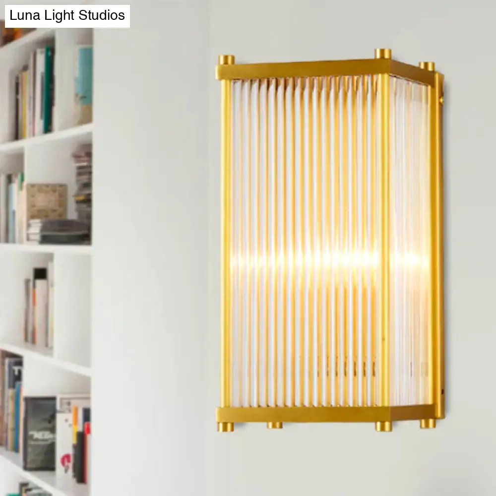 Modern Gold Wall Sconce Light with Fluted Crystal Detail, Perfect for Living Room