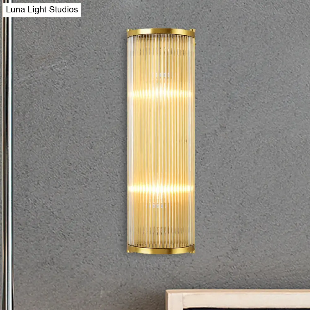 Modern Gold Wall Sconce Light with Fluted Crystal Detail, Perfect for Living Room