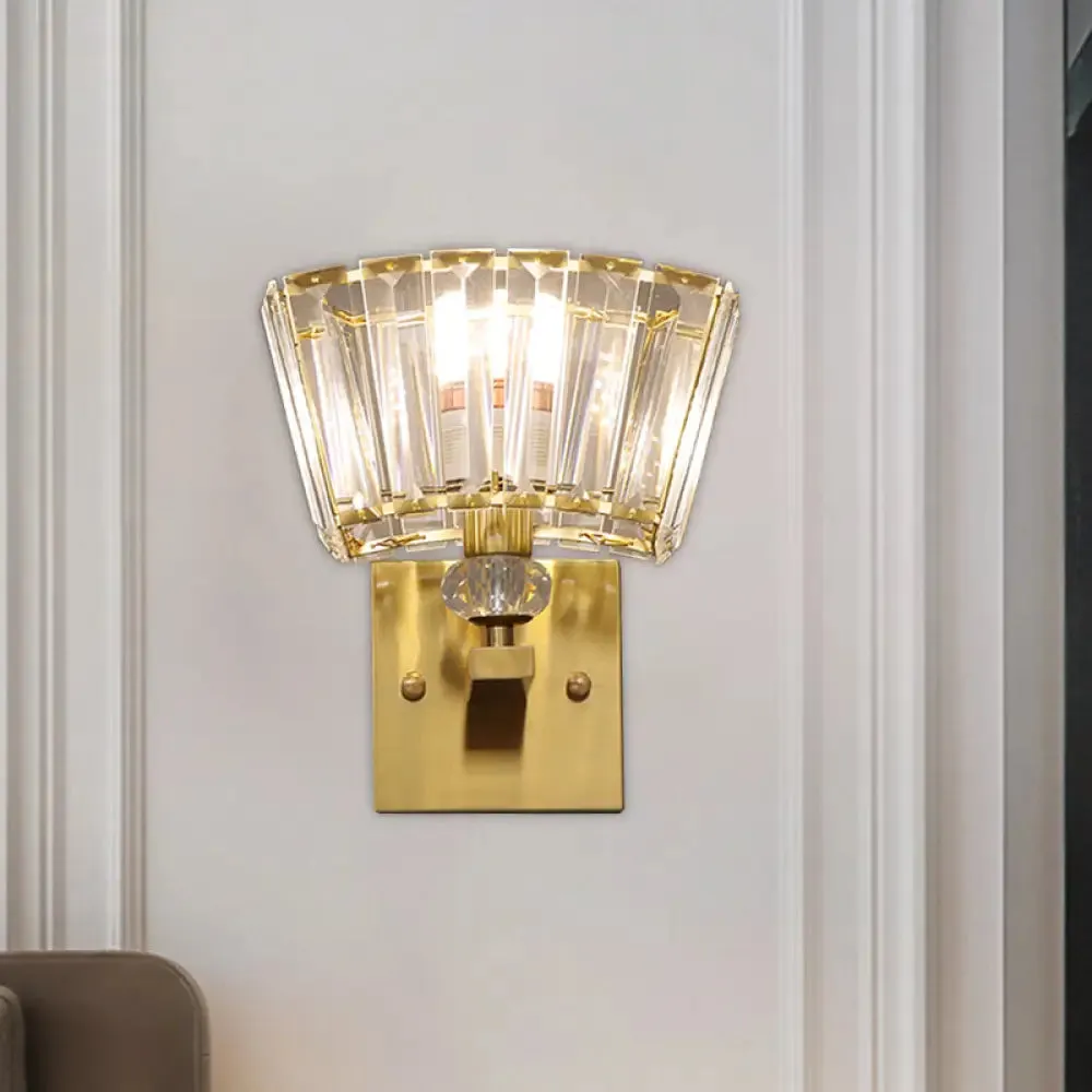 Modern Gold Wall Sconce with Trapezoid Crystal Blocks