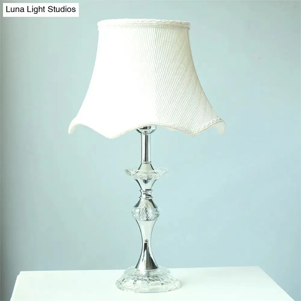 Modern White Desk Lamp with Bell Fabric Shade - Small Table Light for Dining Room