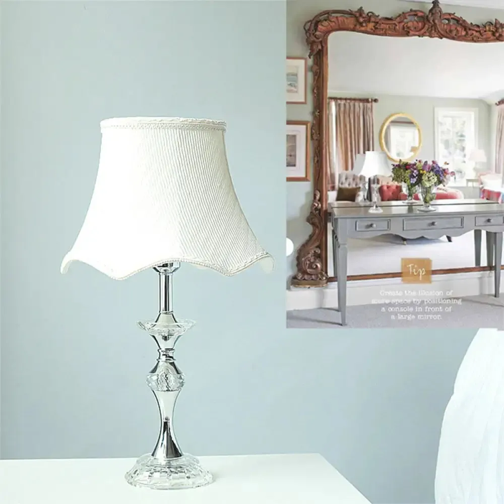 Modern White Desk Lamp with Bell Fabric Shade - Small Table Light for Dining Room