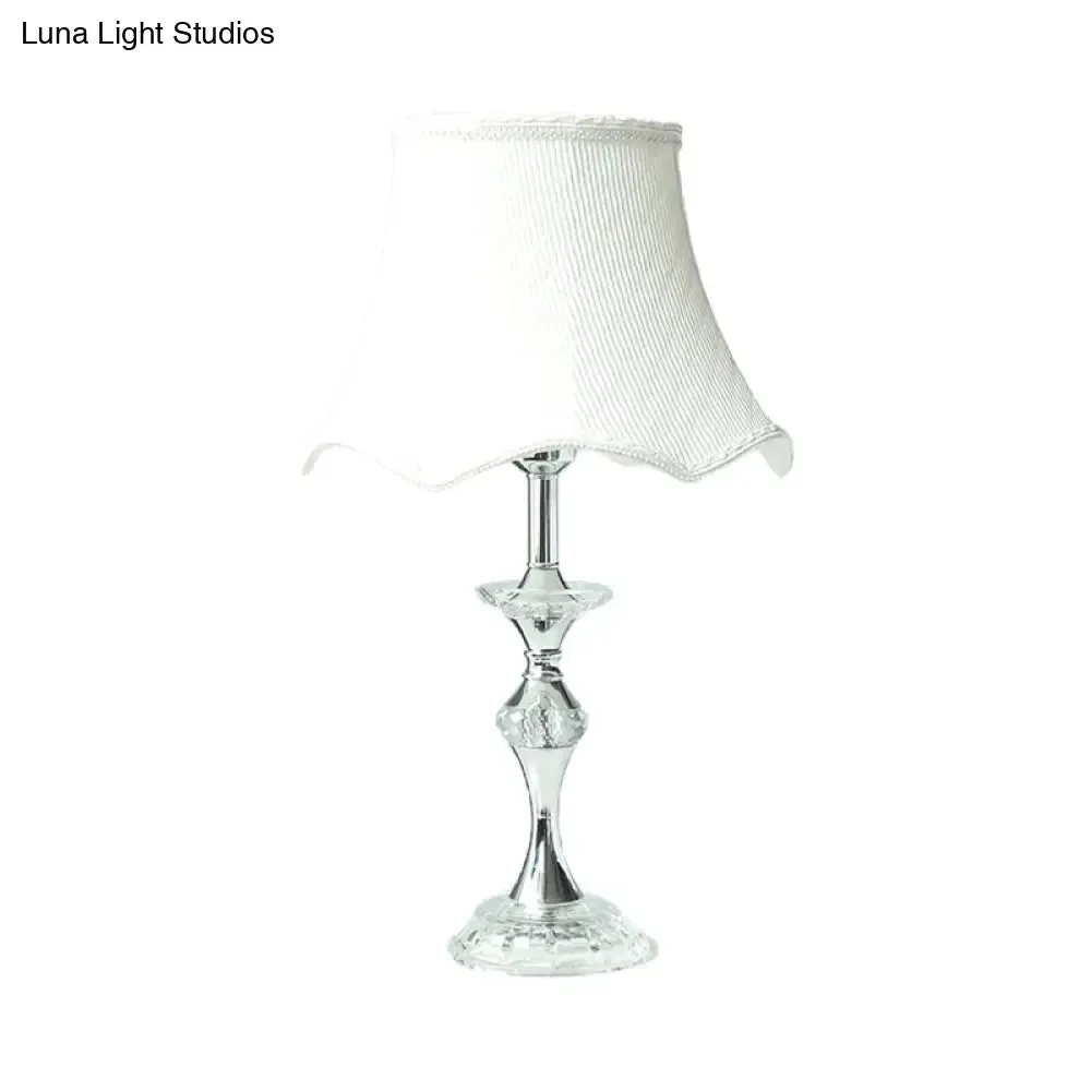 Modern White Desk Lamp with Bell Fabric Shade - Small Table Light for Dining Room