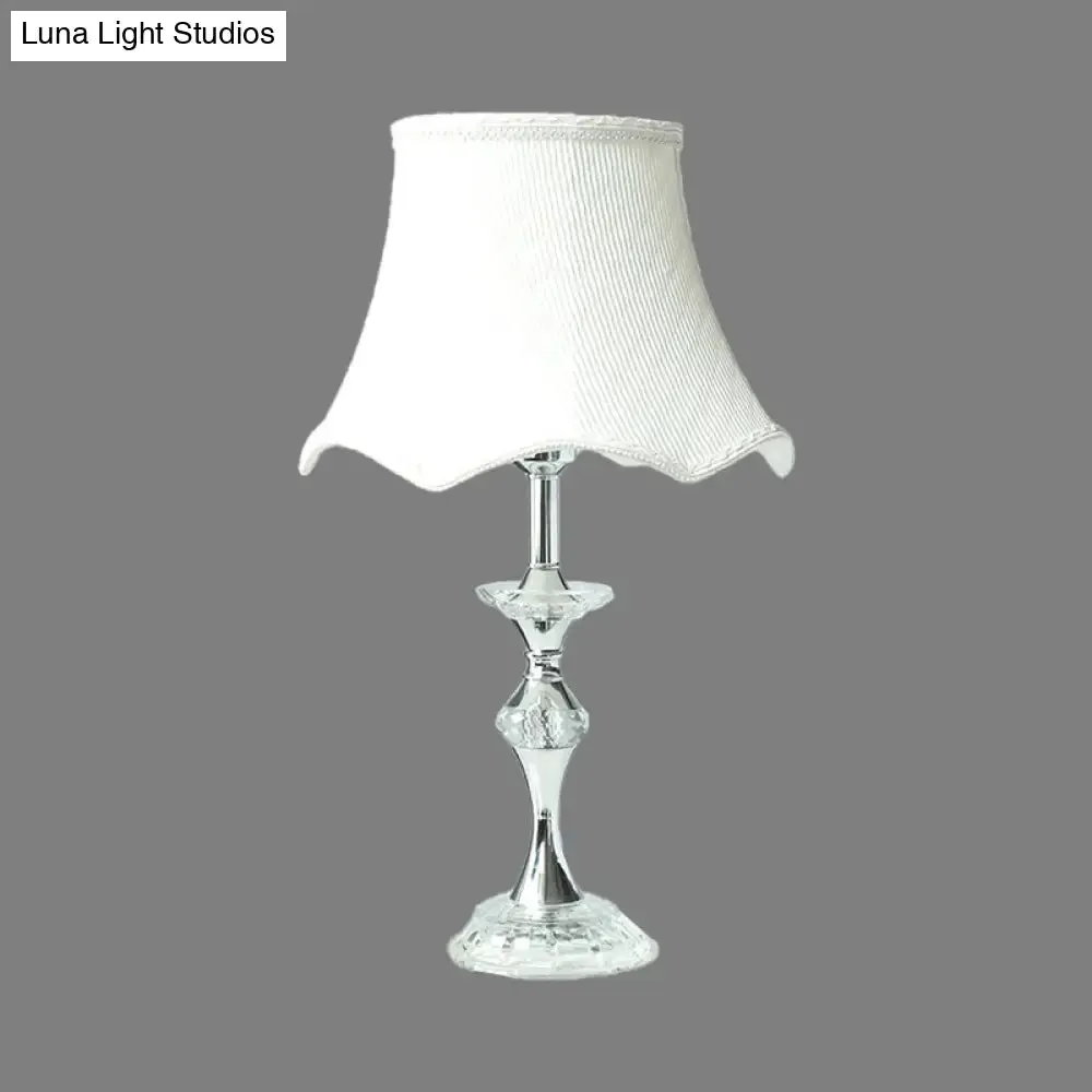 Modern White Desk Lamp with Bell Fabric Shade - Small Table Light for Dining Room