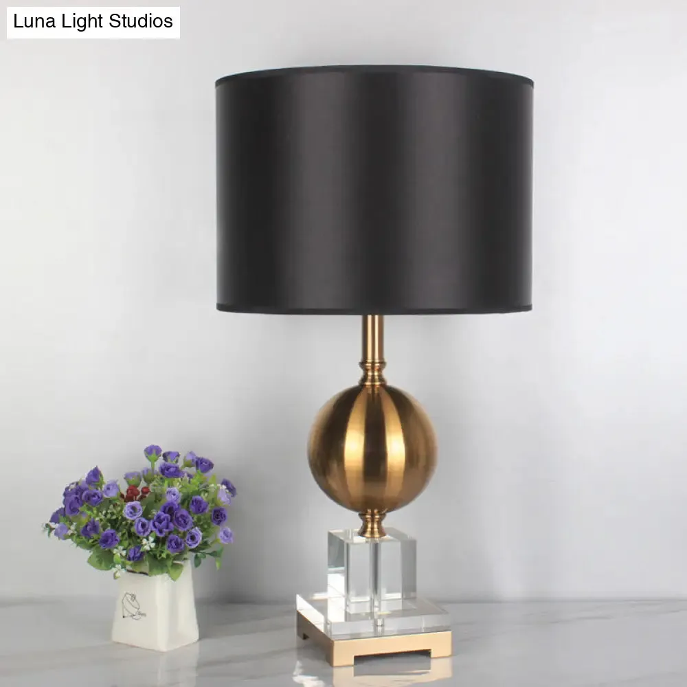 Modernist Gold Cylinder Table Lamp for Dining Room - Fabric Shade for Reading