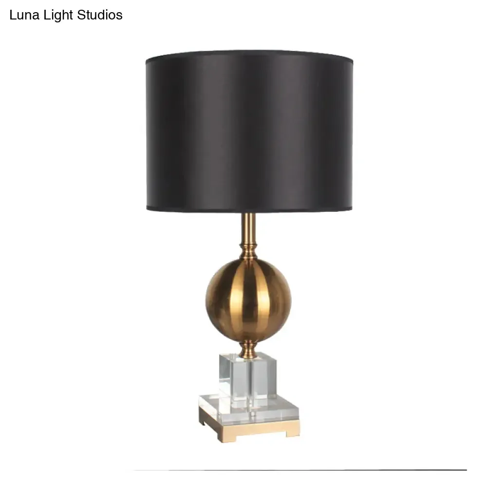 Modernist Gold Cylinder Table Lamp for Dining Room - Fabric Shade for Reading