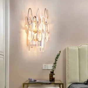 Nordic Chrome Sconce Light with Crystal Teardrop Shade - 1 Light Wall Mount for Living Room