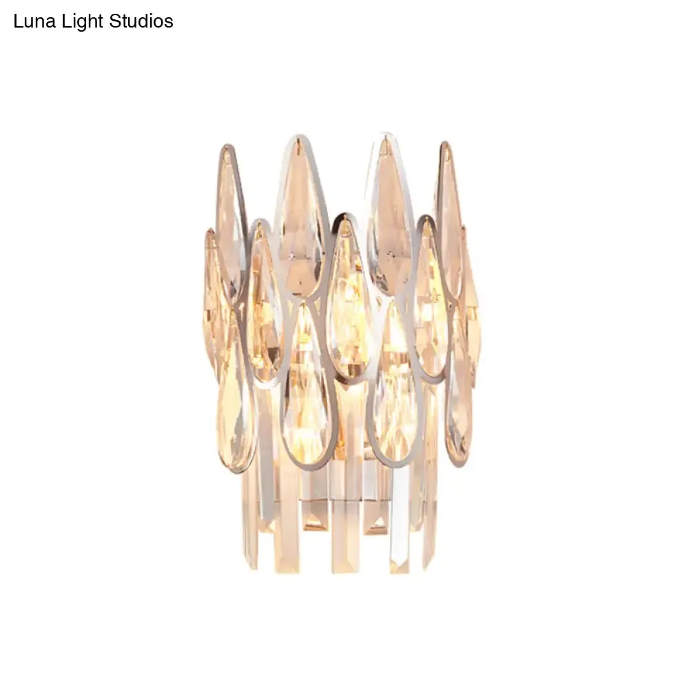Nordic Chrome Sconce Light with Crystal Teardrop Shade - 1 Light Wall Mount for Living Room