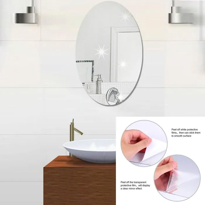 Oval shape Adhesive Glass Mirror sticker for Wall on Bathroom Bedroom Living room Basin Mirror Bathroom Wall Mirror Stickers unbreakable 30cm X 20cm