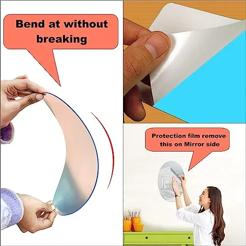 Oval Shape Adhesive Mirror Sticker for Wall Basin Mirror Bathroom Wall Mirror Stickers Unbreakable Plastic Wall Mirror 20 * 30