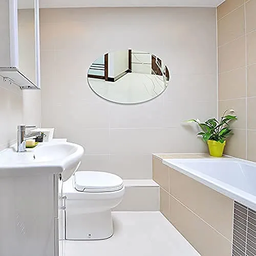 PANKTI Flexible Mirror Sheets Self-Adhesive Plastic Mirror Tiles Non-Glass Mirror Stickers for Home Decoration (Oval Shape, 30 cm x 20 cm)