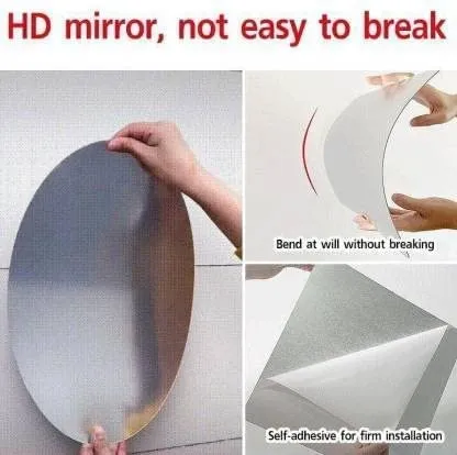 PANKTI Flexible Mirror Sheets Self-Adhesive Plastic Mirror Tiles Non-Glass Mirror Stickers for Home Decoration (Oval Shape, 30 cm x 20 cm)