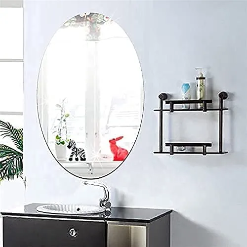 PANKTI Flexible Mirror Sheets Self-Adhesive Plastic Mirror Tiles Non-Glass Mirror Stickers for Home Decoration (Oval Shape, 30 cm x 20 cm)