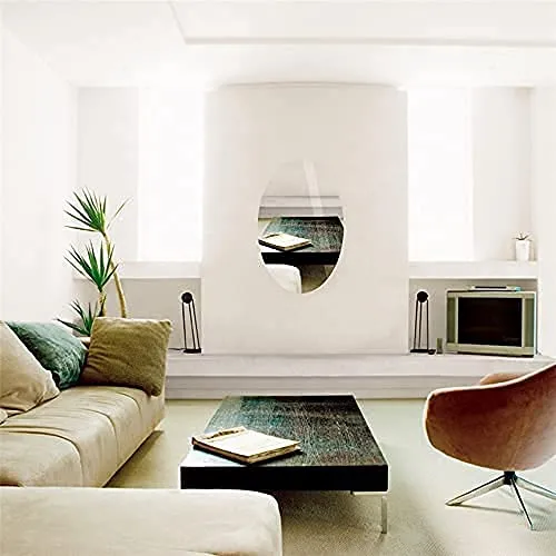 PANKTI Flexible Mirror Sheets Self-Adhesive Plastic Mirror Tiles Non-Glass Mirror Stickers for Home Decoration (Oval Shape, 30 cm x 20 cm)