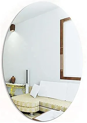 PANKTI Flexible Mirror Sheets Self-Adhesive Plastic Mirror Tiles Non-Glass Mirror Stickers for Home Decoration (Oval Shape, 30 cm x 20 cm)