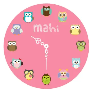 Personalised Owl Clock <br> Pink