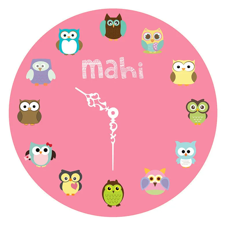Personalised Owl Clock <br> Pink