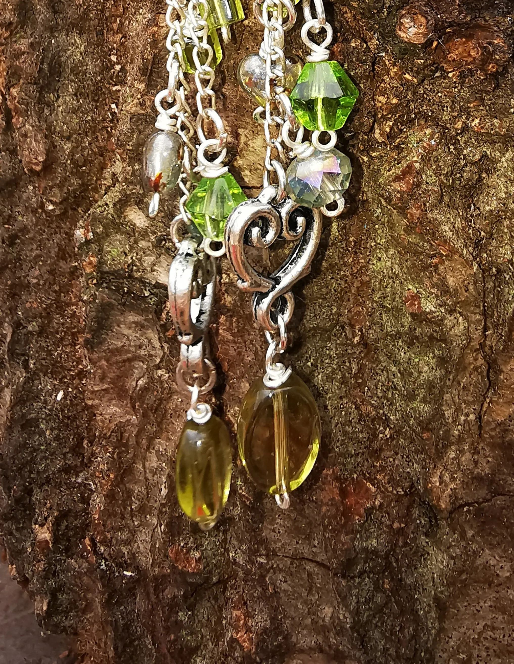 Picassos Heart, long drop silver plated earrings with 925 silver earwires,