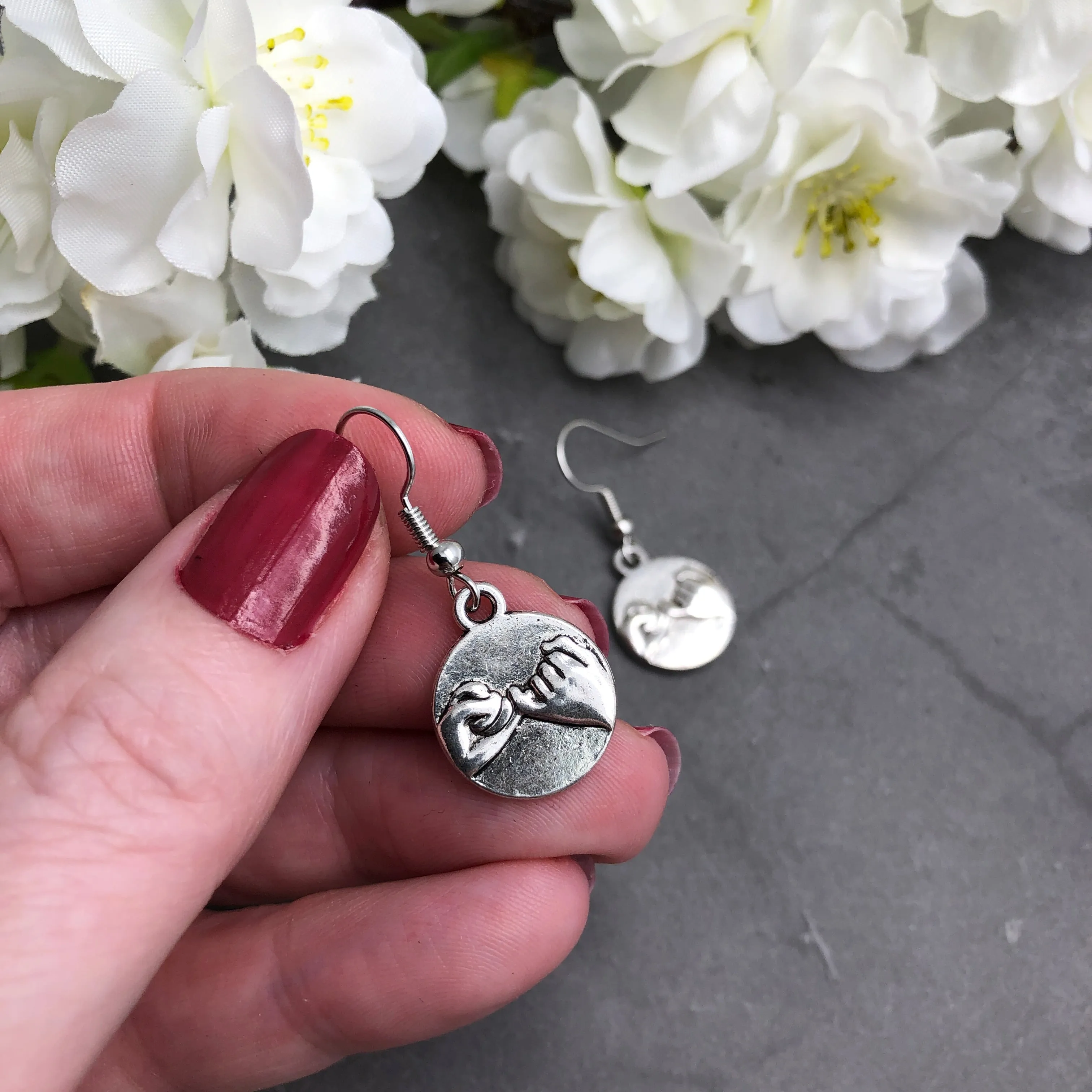 Pinky Promise Silver Plated Charm Earrings