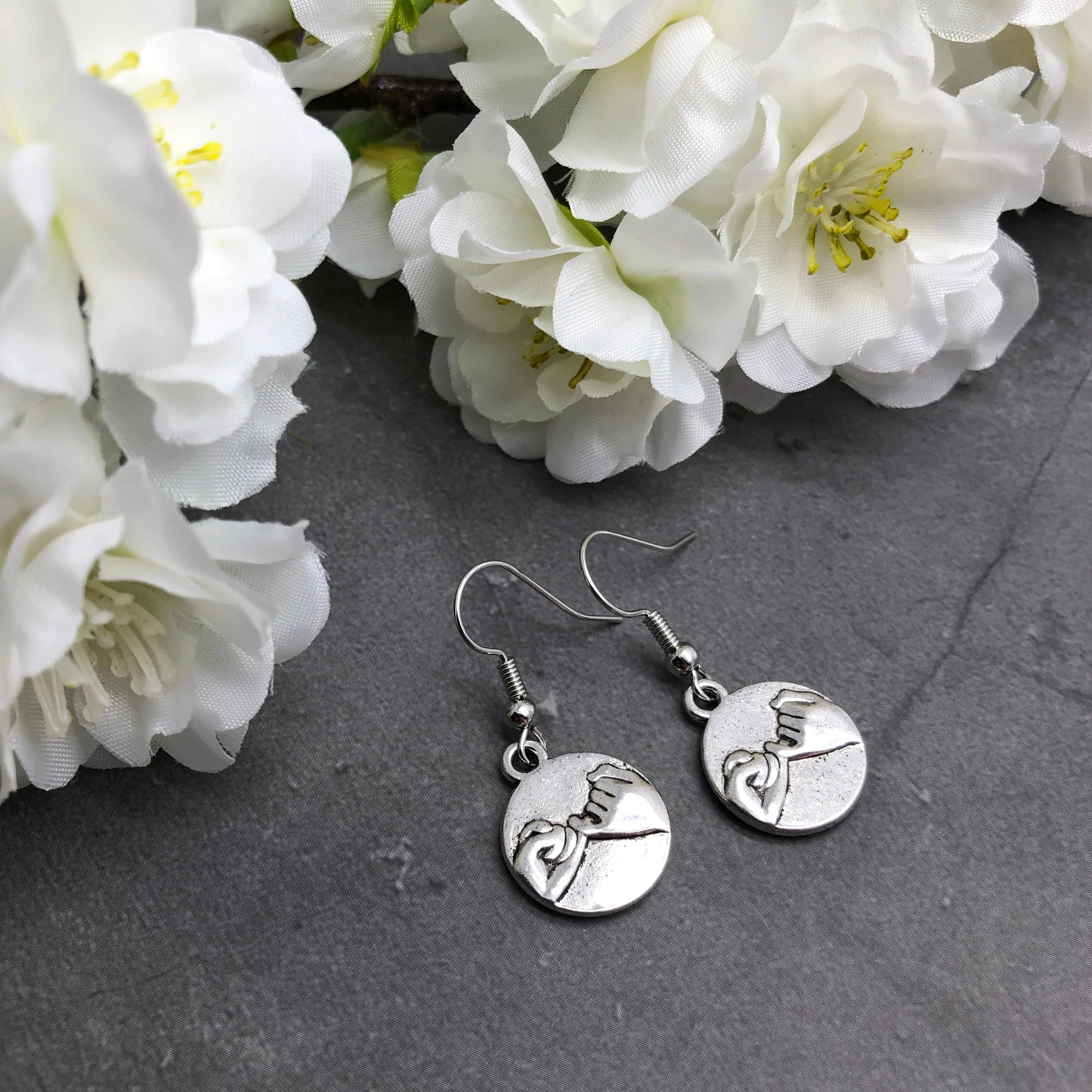 Pinky Promise Silver Plated Charm Earrings