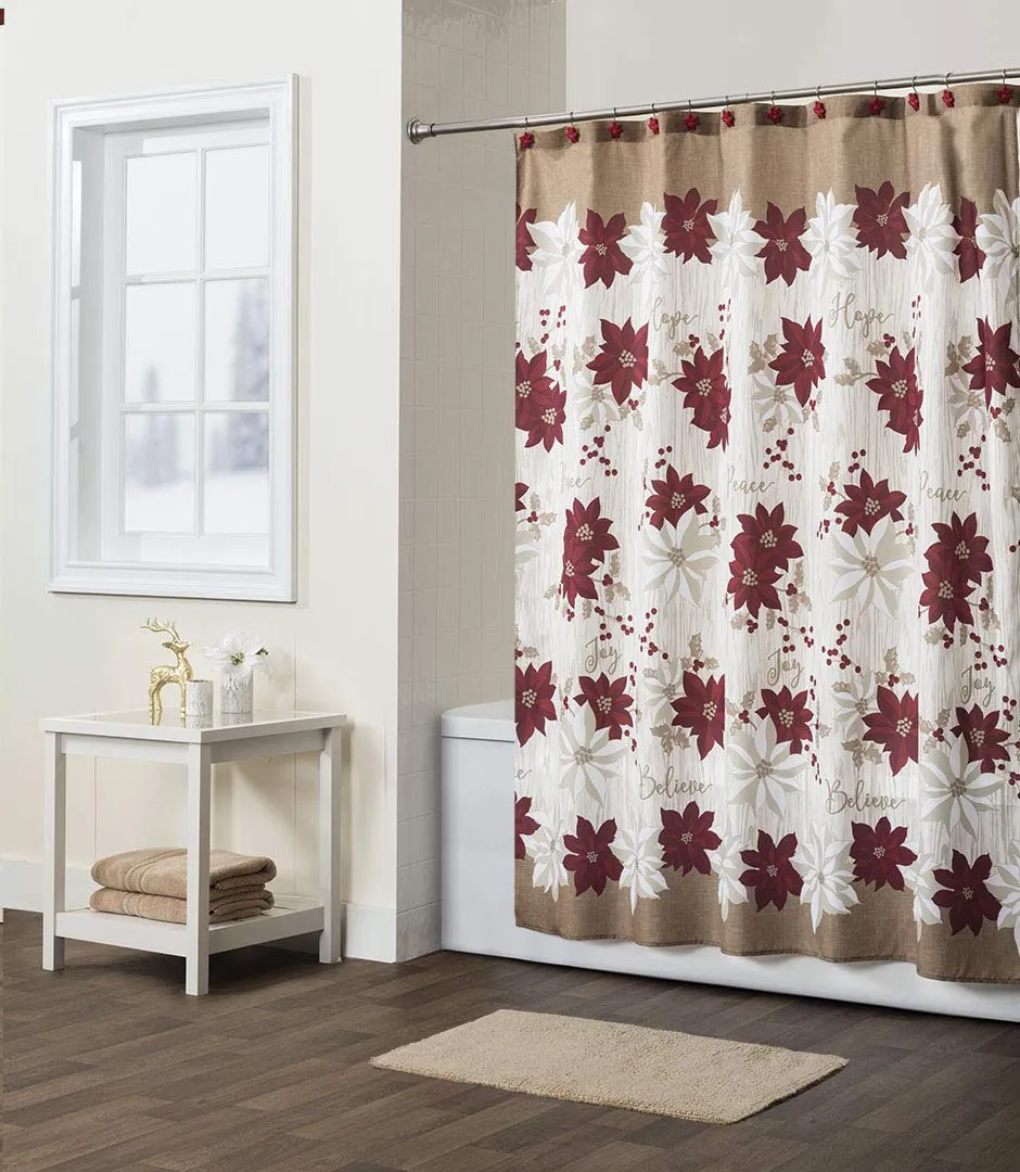 Poinsettia 13 Piece Shower Curtain & Hook Set
