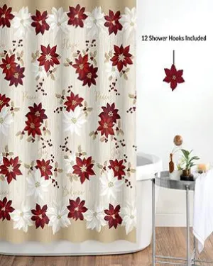 Poinsettia 13 Piece Shower Curtain & Hook Set
