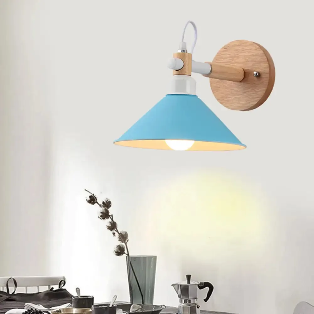 Pyramid Macaroon Wall Sconce: Metal and Wood 1-Light Lamp for Dining Room