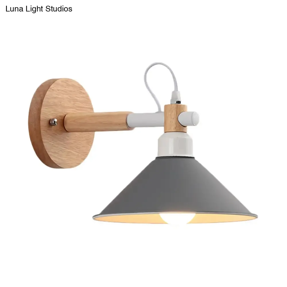 Pyramid Macaroon Wall Sconce: Metal and Wood 1-Light Lamp for Dining Room