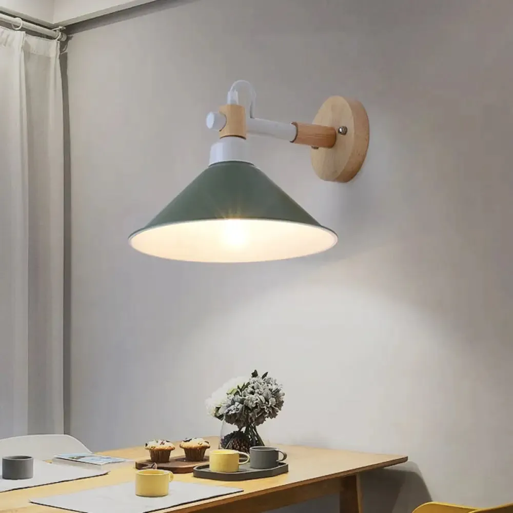 Pyramid Macaroon Wall Sconce: Metal and Wood 1-Light Lamp for Dining Room