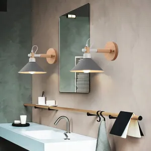 Pyramid Macaroon Wall Sconce: Metal and Wood 1-Light Lamp for Dining Room