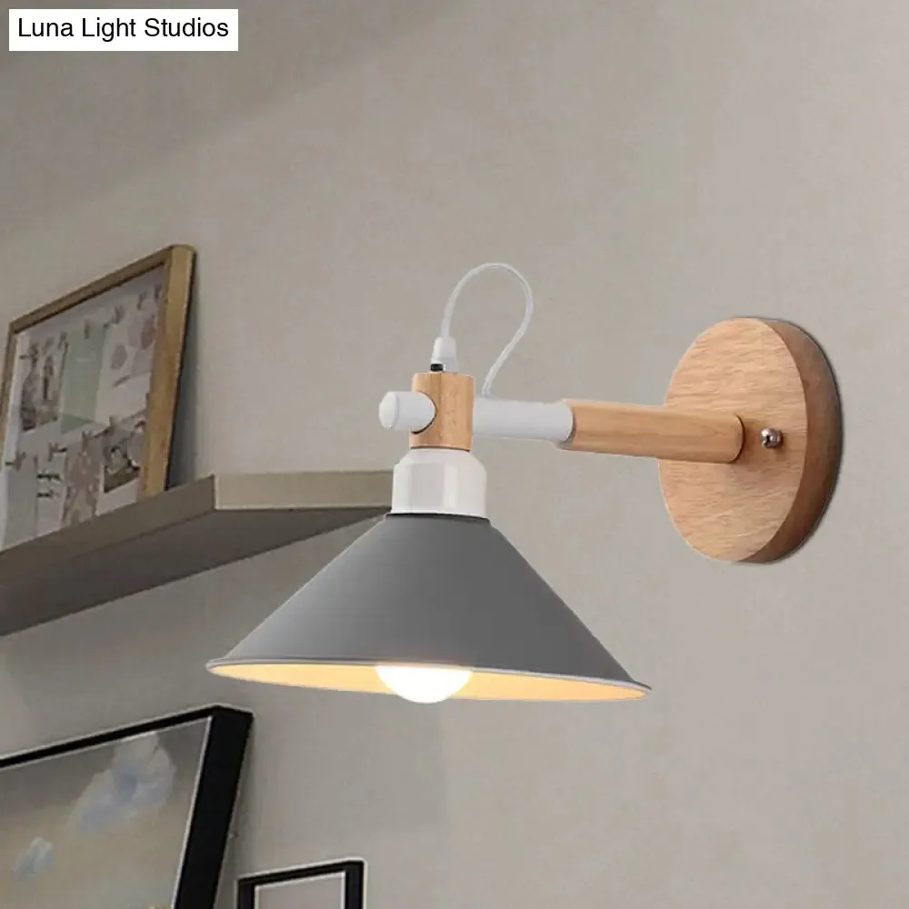 Pyramid Macaroon Wall Sconce: Metal and Wood 1-Light Lamp for Dining Room
