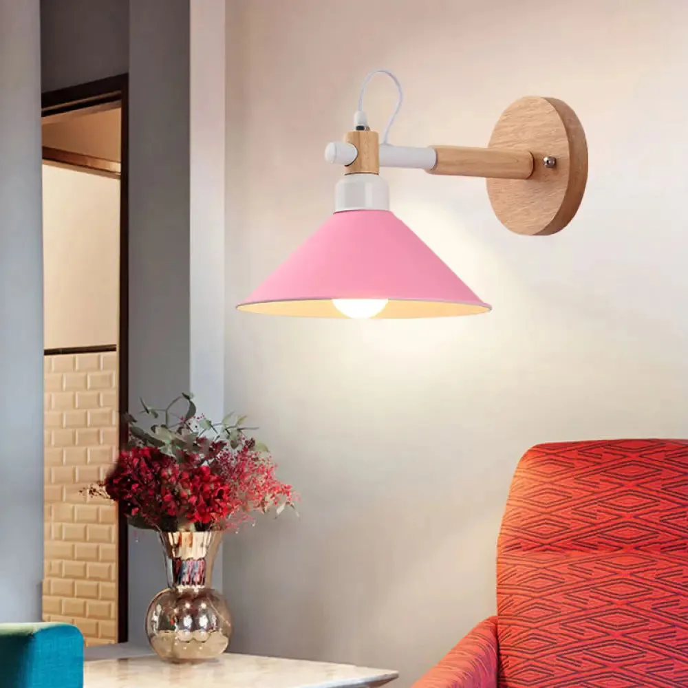 Pyramid Macaroon Wall Sconce: Metal and Wood 1-Light Lamp for Dining Room