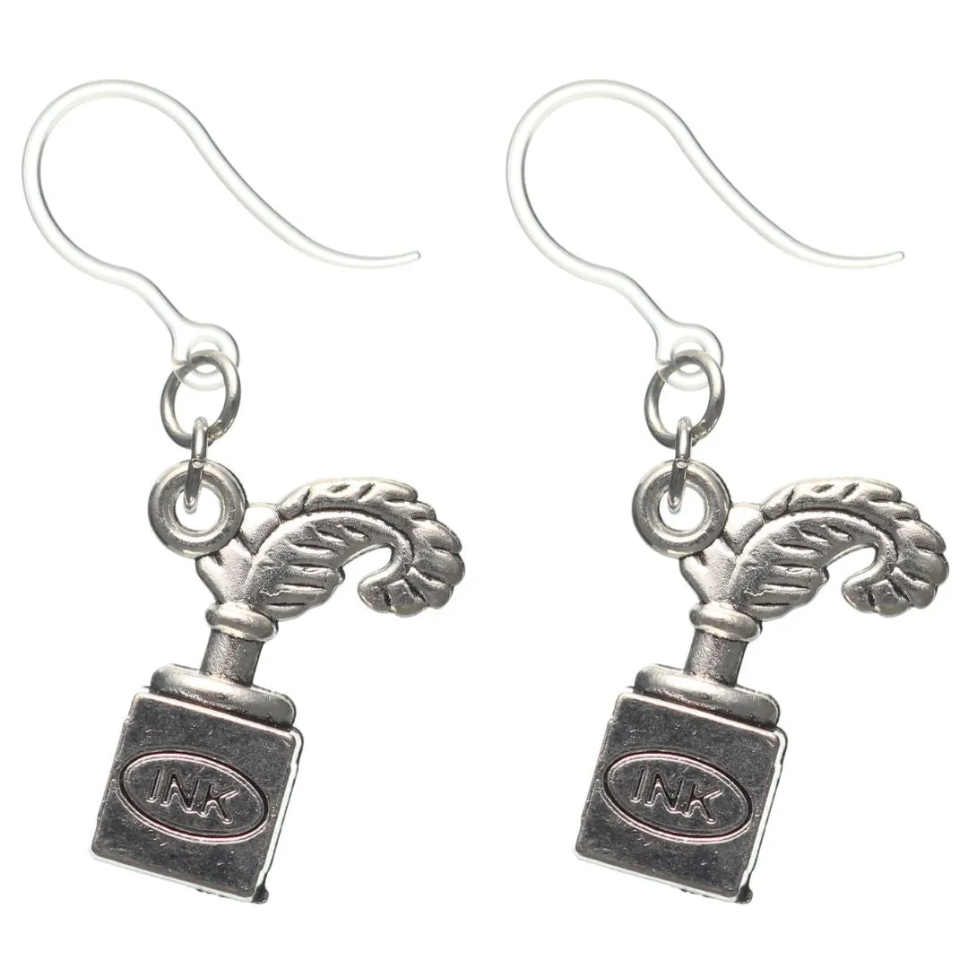 Quill Pen & Ink Bottle Dangles Hypoallergenic Earrings for Sensitive Ears Made with Plastic Posts