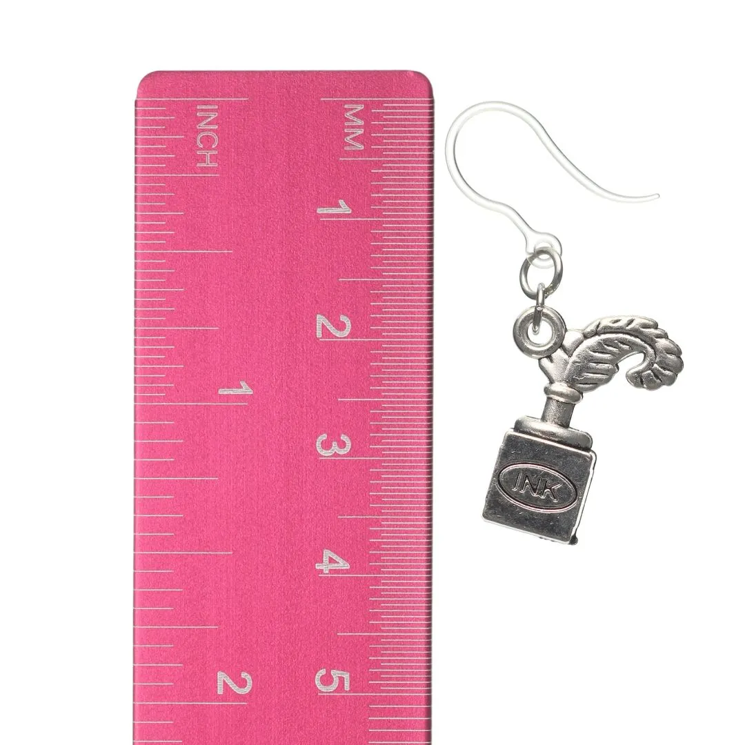 Quill Pen & Ink Bottle Dangles Hypoallergenic Earrings for Sensitive Ears Made with Plastic Posts
