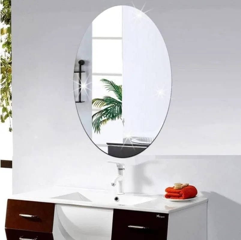 RAGHAVENDRA SARKAR® Oval Shape Wall Sticker Mirror Non-Glass Unbreakable Plastic Sheet for Bathroom, Bedroom, Drawing Room (20 X 30 cm)