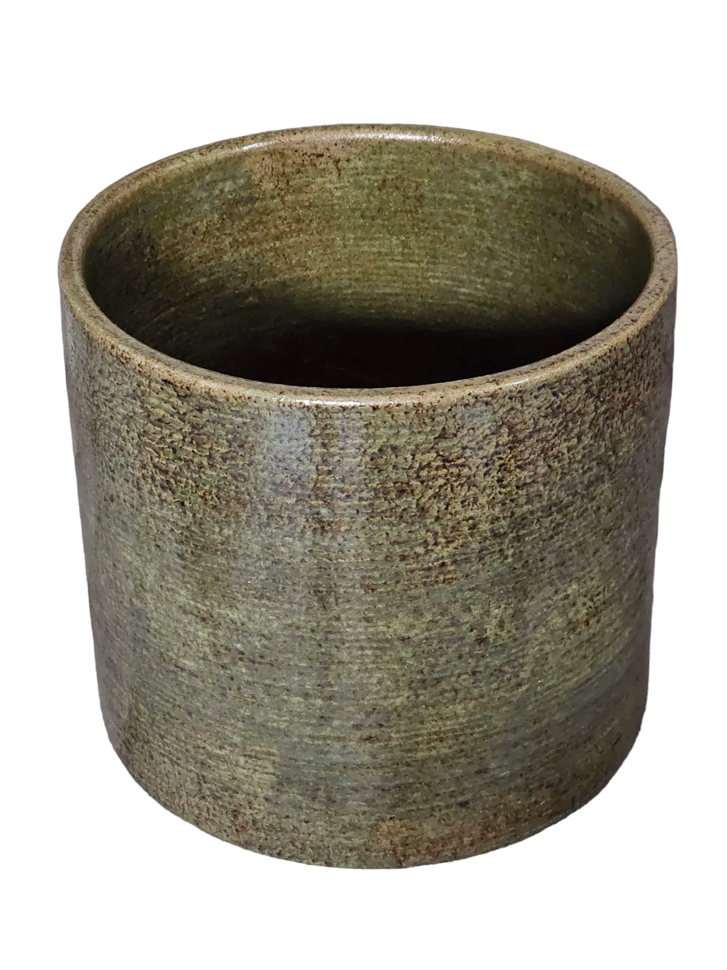 Rare Original Vintage 1960’s Gainey Ceramics AC-12 Glossy Speckled Olive Green Midcentury Architectural Pottery Planter Pot