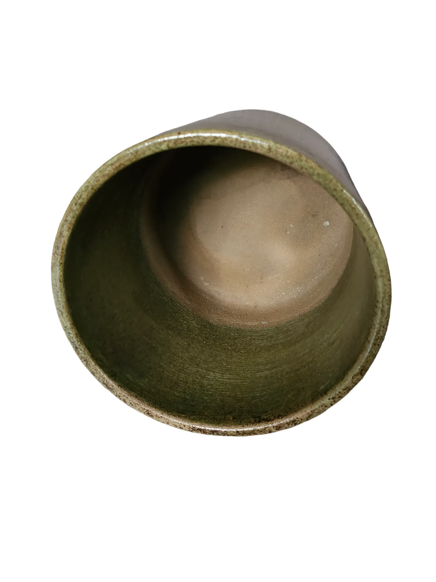 Rare Original Vintage 1960’s Gainey Ceramics AC-12 Glossy Speckled Olive Green Midcentury Architectural Pottery Planter Pot